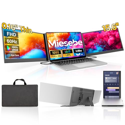 Laptop Screen Extender Monitor Portable, 15.6" FHD 1080P Triple Laptop Monitor Extender, Two Cable Plug-Play for 13-17.3" Laptop, Ultra-Thin 0.16" Laptop Extended Monitor for Mac/Win/Android - color: Silver 15.6“