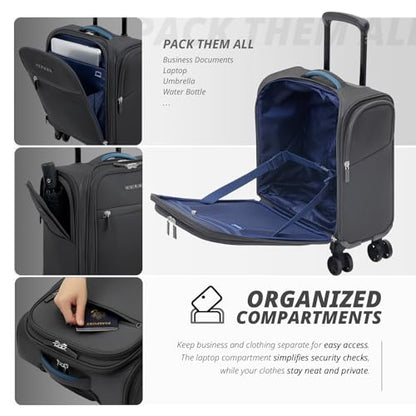 Verage Underseat Carry On Luggage with Wheels,14-Inch Compact Underseat | Personal Item Bag,Airline Approved, Laptop Compartment, USB Charging Port - color: Grey, size: 14-Inch Compact Underseat