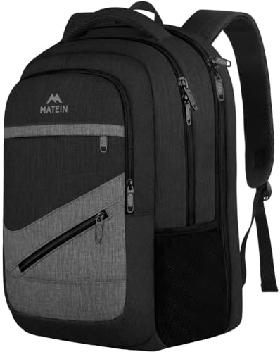MATEIN Professional Laptop Backpack for Men, Work Office Backpack 17 Inch | Large Carry On Travel Bag with Anti Theft Pocket, Water Resistant College Daypack with Trolley Sleeve, Black Grey - color: Black Grey, size: 17 Inch