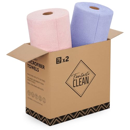 Fantasticlean Microfiber Cleaning Cloth Rolls - 150 Sheets (Pink, Lavender) | 12'' by 12'', Super Absorbent, Lint-free, Tear-away Microfiber Towel Roll, for All-Purpose Cleaning - color: Pink and Lavender, size: 150 pack