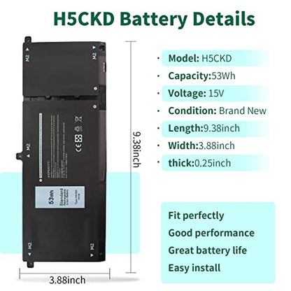 53Wh H5CKD 15V Battery Replacement for Dell Inspiron 5400 5406 7405 7300 | 7306 7500 7506 2-in-1 Silver 5300 5301 5401 5402 5408 5409 5501 5502 5508 5509 Series Latitude 3410 3510 Vostro 5300 5301 - size: 9.38*3.88*0.25inch H5CKD