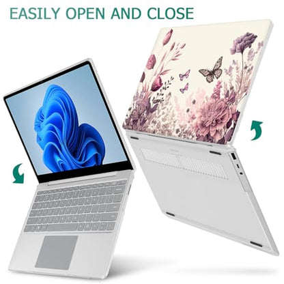 Mektron Case for 13.5" Microsoft Surface Laptop 5/4/3 with Metal Palm Rest Model 1951/1868, 2019/2021/2022 Release Plastic Hard Shell Cover with Screen Protector, Butterfly Flower C074 - color: Butterfly Flower C074
