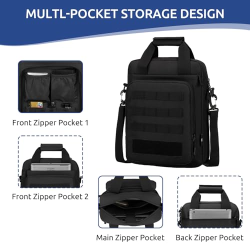 Tactical Messenger Bag, Laptop Briefcase MOLLE Shoulder Pack Handbag | Heavy Duty, Adjustable Strap, Water-resistan, Fit 14inch Tablet, Satchel Work Bag, for Outdoor, Hiking, Travel - color: Black