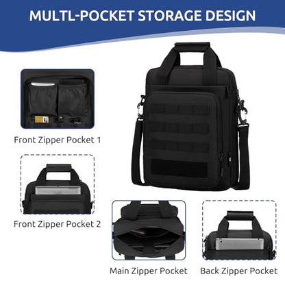 Tactical Messenger Bag, Laptop Briefcase MOLLE Shoulder Pack Handbag | Heavy Duty, Adjustable Strap, Water-resistan, Fit 14inch Tablet, Satchel Work Bag, for Outdoor, Hiking, Travel - color: Black