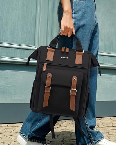 LOVEVOOK Laptop Backpack for Women with Giant Tumbler Holder Pocket,15.6 inch Waterproof Travel Backpack Purse Computer Laptop Bag - color: Black-brown, size: 15.6 Inch Cup
