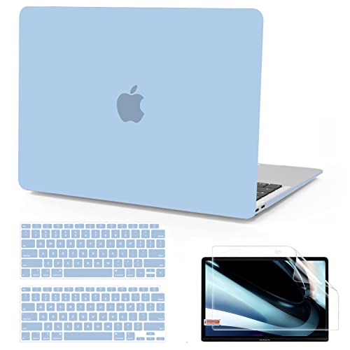 B BELK for MacBook Air 13 inch Case M1 2021 2020 2019 2018, Airy Blue | Model A2337 A2179 A1932, Matte Plastic Hard Shell for MacBook Air 13.3 inch Case with Keyboard Cover & Screen Protector - color: Airy Blue