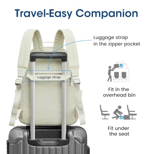 G4Free Small Backpack for Women, lightweight Daypacks for Travel School | Water-resistant Nylon Backpack, fits 13.3" laptop, Multi-pockets, Trolley strap, Comfy padded straps - color: Beige