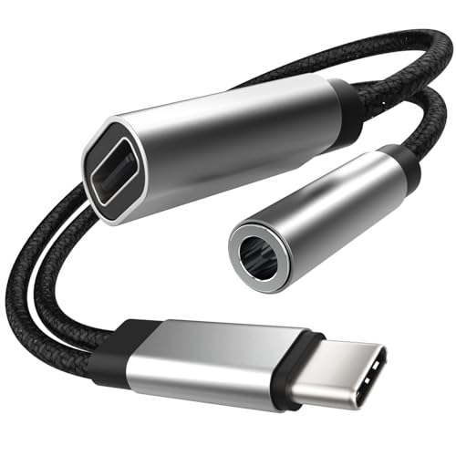 FosPower USB C to 3.5mm Audio Adapter and Charger (6 inch) 2-in-1 Type C to Aux with Fast Charging Dongle Cable Hi-Fi DAC Male-to-Female Cord for iPhone 17/16/15 Pro Max, iPad Pro/Air, Galaxy S25 - style: 1 Pack