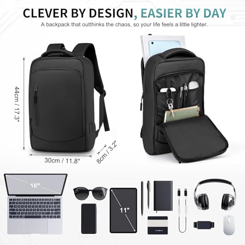 Small Inch Laptop Backpack with USB A/C Port, Slim Water-Resistant Computer Backpack for Work, College and Travel, Black - color: Black