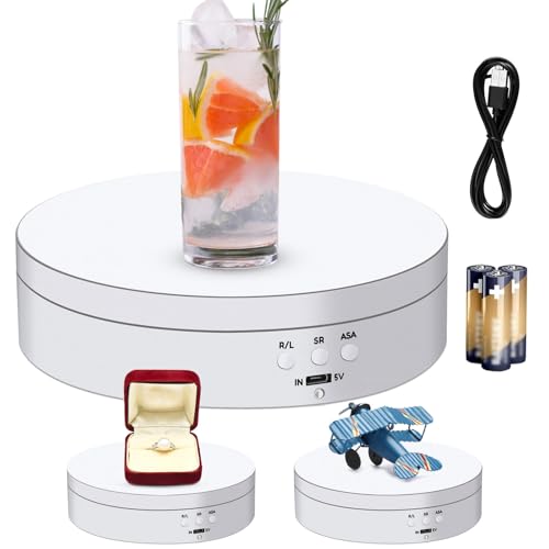 Hicarer 360 Rotating Display Stand Turntable USB Powered,White,Matte | Motorized Turntable for Photography Product Shows, Electric Lazy Susan with Speed Control, USB Power Cable Included - color: White, style: Matte