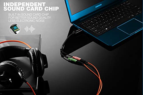 USB Audio Adapter with 3.5mm Jack External USB Sound Adapter - 30CM | USB External Stereo Sound Card with 3.5mm Earphone and Microphone for PS4, PS5, Windows, Mac, Linux, Plug and Play - size: 9.8 inch / 25 cm