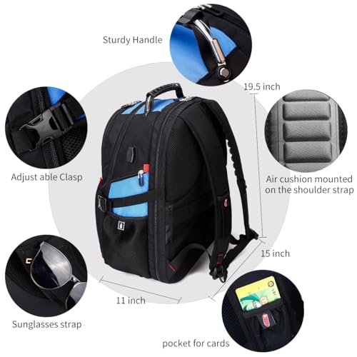 SHRRADOO Large Travel Laptop Backpack for Women, Work College Backpacks | Fit 17 Inch Laptops, with Combination Lock, Carry On Flight Approved, 50L Big Bags, Business Backpack for Men Women - color: Blue