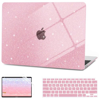 G JGOO for MacBook Air 13 inch Case 2021 2020-2018 M1 A2337 A2179 A1932 | Glitter Protective Plastic Laptop Hard Shell for MacBook Air 13.3 inch Case + Keyboard Cover + Screen Protector, Sparkly Pink - color: Pink