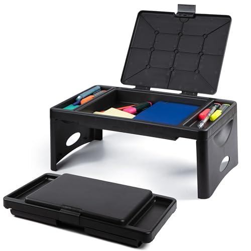 Loddie Doddie Foldable Lap Desk - 9.75 x 12 in, Black, Plastic - 2 Accessory Pockets & Storage Pocket, Bed Tray - Portable Desk for Bed - Kids Travel Tray for Car Seat - color: Black