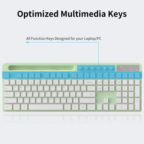 Wireless Keyboard and Mouse Combo, MARVO 2.4G Ergonomic Wireless Computer Keyboard with Phone Tablet Holder, Silent Mouse with 6 Button, Compatible with MacBook, Windows (Green) - color: Green
