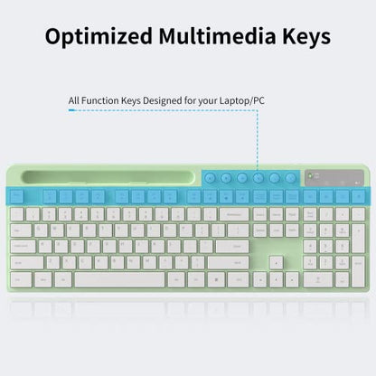 Wireless Keyboard and Mouse Combo, MARVO 2.4G Ergonomic Wireless Computer Keyboard with Phone Tablet Holder, Silent Mouse with 6 Button, Compatible with MacBook, Windows (Green) - color: Green