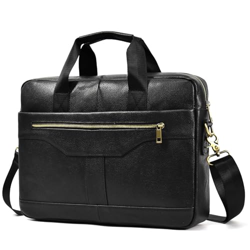 Leather Laptop Bag for Men Briefcase Fits 15.6 Inch Notebook Portable Shoulder Messenger Crossbody Bag for Travel Office - color: 17black