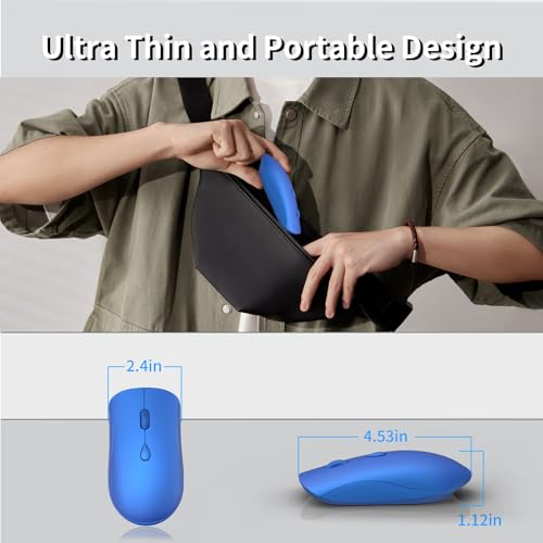 Slim Silent 2.4G Wireless Optical Mouse, Blue | Compatible MacBook, Chromebook, Laptop, PC; Quiet Click, 2400 DPI, Mini USB Receiver, Travel Portable Design - color: Blue