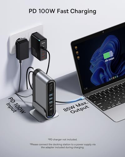 Baseus 17-in-1 Laptop Docking Station 3 Monitors with 4K HDMI+DP, USB C Docking Station with 7 USB, 1000Mbps Ethernet, 100W PD, Card Readers Compatible with Acer/HP/Lenovo/Mac/Dell - size: 17 in 1