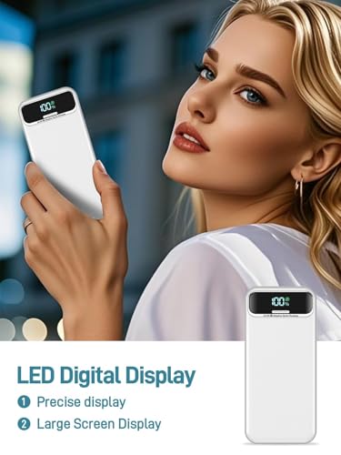 Nusyddy Portable Charger 20000mAh Fast Charging w/Built-in Wall Plug White | 22.5W Fast Charging, High Capacity, LED Display, Charge 5 Devices at once, TSA Approved, Compatible with iPhone/Samsung - color: Pearl