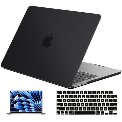 EooCoo Case for MacBook Air 15 inch M5 M4 M3 M2 2026-2023, Matte Black | Easy to Install, Sturdy, Plastic Hard Shell Case & Keyboard Cover & Screen Protector, Model: A3448 A3241 A3114 A2941 - color: Matte Black