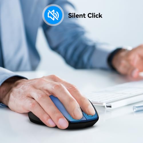 TECKNET Bluetooth Mouse, Wireless Silent 6 Buttons 2-Yr Battery, Blue | BT 5.0/3.0, 6-Level DPI to 4800, Wide OS Compatible, Ergonomic for M/L Hands, Extended Battery - color: Blue