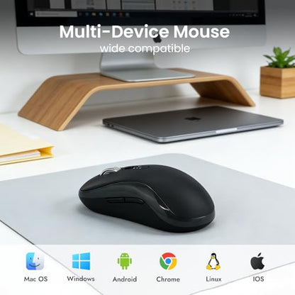 INFINMIND Wireless Bluetooth Multi-Device Mouse with 5 Programmable Buttons, 4-Way Navigation Scroll, 5 Level DPI, Quiet Click Mice Compatible with Computer, Laptop, PC, iPad, Tablet, MacBook.