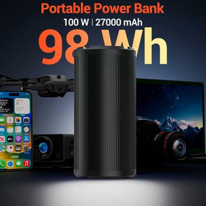 Portable Laptop Charger 27000mAh 98Wh, Power Bank with AC Outlet 65W PD Fast Charging External Battery Pack, Mini Portable Power Station for MacBook Pro Dell HP Travel Camping Airline Approved