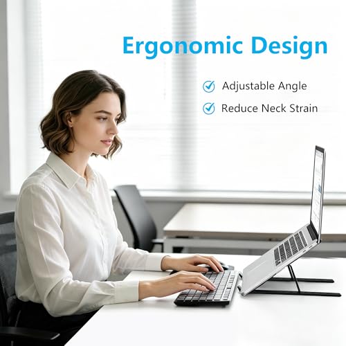 Laptop Stand for Desk, Adjustable 7-Level Aluminum Riser, Ergonomic Notebook Holder, Portable Foldable Laptop Stands Travel for 10-17” Laptops, MacBook, Notebook (Black) - color: Black