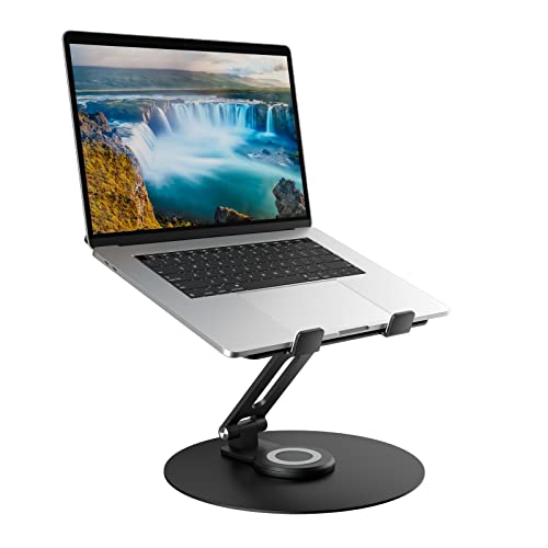 Swivel Laptop Stand for Desk, Adjustable Height Aluminum Computer Stand with 360 Rotating Base, Foldable Ergonomic Riser, Portable Laptop Holder Compatible with MacBook, All Laptops 10-17'', Black - color: Black