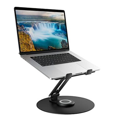 Swivel Laptop Stand for Desk, Adjustable Height Aluminum Computer Stand with 360 Rotating Base, Foldable Ergonomic Riser, Portable Laptop Holder Compatible with MacBook, All Laptops 10-17'', Black - color: Black