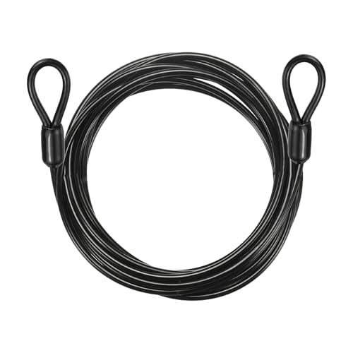 PATIKIL Security Cable Lock (3/16" Dia 10.5ft 132lb Load Capacity, Black) Vinyl Coated Stainless Steel Double Loops Flexible Wire Rope Safety Cable Luggage Lock Suit for - Outdoor - color: Black, size: 10.5 ft x 3/16", 132lb load