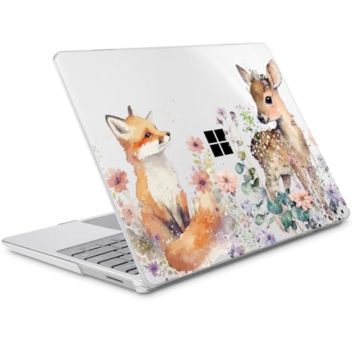 Mektron Surface Laptop Go 12.4 inch Case Compatible with Go 3/2/1 Microsoft Surface Laptop 12.4" Cover 2023-2020 Releases Model 1943/2013 Plastic Hard Shell Case with Screen Protector, Fox and Deer - color: Fox and Deer