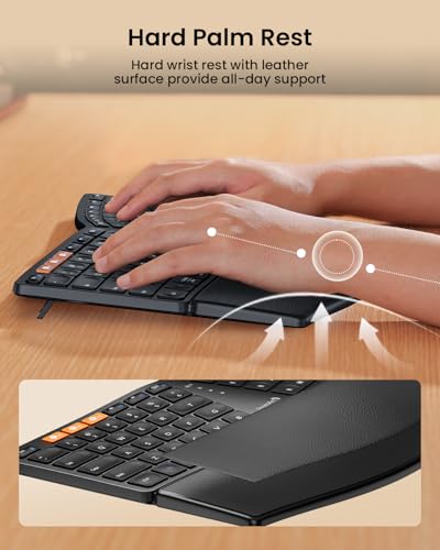 ProtoArc EK04 Mini Compact Wireless Ergonomic Keyboard - Black | Hard Palm Rest, 3-Device Bluetooth/2.4G, Split Design, Rechargeable, Compatible with Windows, Mac OS