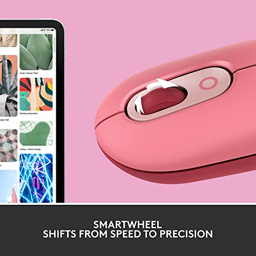 Logitech POP Mouse Compact and Portable Wireless - Heartbreaker Rose | Compact, portable, programmable buttons, quiet clicks, easy-switch up to 3 devices, for laptop, tablet, PC - color: Heartbreaker Rose