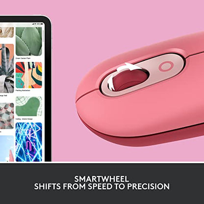 Logitech POP Mouse Compact and Portable Wireless - Heartbreaker Rose | Compact, portable, programmable buttons, quiet clicks, easy-switch up to 3 devices, for laptop, tablet, PC - color: Heartbreaker Rose