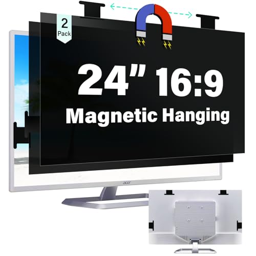 [2 Pack] Magnetic 24 Inch Computer Privacy Screen for 16:9 Aspect Ratio Widescreen Monitor, Anti Spy Hanging Removable 24 in Protector Film, Anti Glare Blue Light Computer Monitor Privacy Filter - size: [2 Pack] 24 inch 16:9