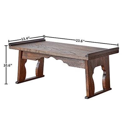 Foldable Wooden Laptop Desk, Breakfast in Bed Serving Tray, Japanese Floor Table for Tea & Coffee, Portable Antique Meditation Altar (23.6”x13.4”x10.6”) - size: 23.6”x13.4”x10.6”