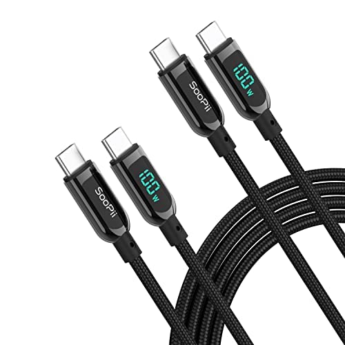 SOOPII 100W USB C to USB C Cable,[10ft,2-Pack],Nylon Braided Fast Charging Cable with LED Display for lPhone 15/15 Pro/15 Plus,lPad Air,MacBook Pro, Galaxy S24/S23(Black) - color: Black, size: 3M 2Pack - 100W
