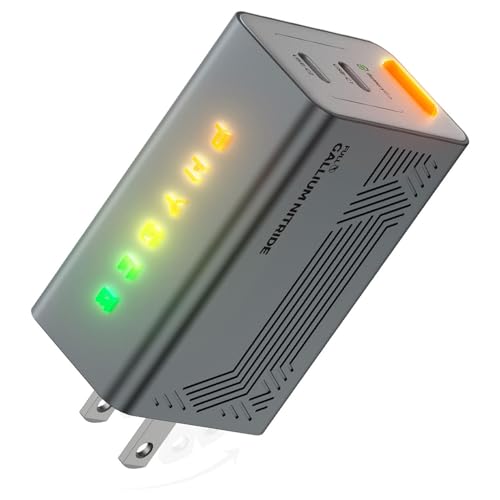 67W GaN Charger, Up to 43% Faster Two-Device Charging, Sustained 65W Dual USB-C Output, Foldable Plug with 360° RGB Status Light & One-Tap Control, for MacBook Pro 14, iPhone 17/16/15, iPad - color: Webb Gray