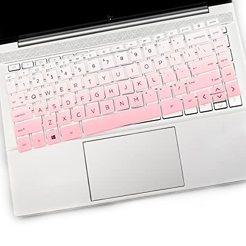 2PCS Keyboard Cover Skin for New 14'' HP Pavilion x360 14m-dw/dy 14-dv/ek 14-dw1010wm 14-dv0010wm 14m-dy0113dx 14m-dy1023dx 14-ek0033dx 14-ek0013dx 14t-dy100 14t-dw100 14m-dw1023dx - color: OmbrePink+Clear