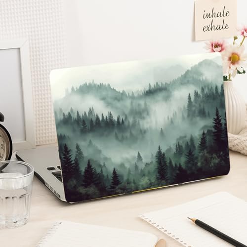 PLIGREAT Fog Forest Laptop Skin Sticker Decals Universal Size Fits 12" 13" 13.3" 14" 15 Inch Laptop Removable Waterproof Green Tree Aesthetic Notebook Decals PC Protector Cover Sticker