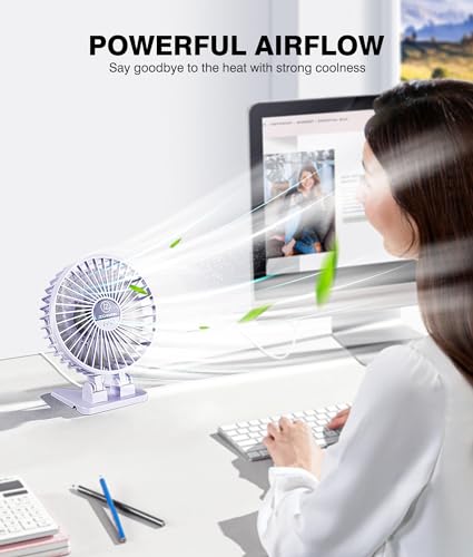 JZCreater USB Desk Fan, Mini Fan Portable, 3 Speeds Desktop Table Cooling Fan, Plug in Power Fan, Rotation Strong Wind, Quiet Personal Small Fan for Home Desktop Office Travel Bedroom, Purple - color: Purple