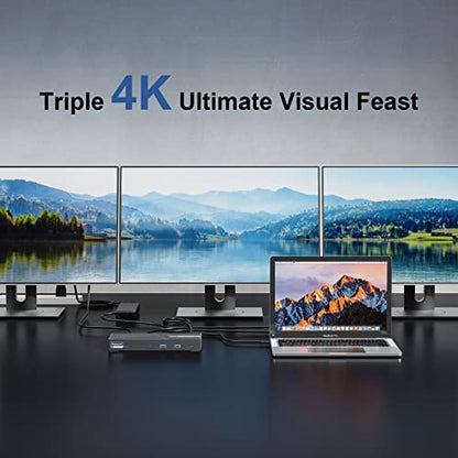 WAVLINK Docking Station 3 Monitors, 12-in-1 DisplayLink Docking Station with 100W PD Charging Triple 4K@60Hz HDMI+DP Gigabit Ethernet 5Gbps USB 3.0 Audio for Dell/HP/Lenovo/MacBook Neo