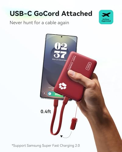 INIU 45W Fast Charging Portable Charger, Smaller 10000mAh Travel Power Bank | Flight-Safe, Detachable USB C Cable, Travel Essential, External Battery Phone Pack for iPhone 17 Samsung S26 iPad etc, Red - color: Red