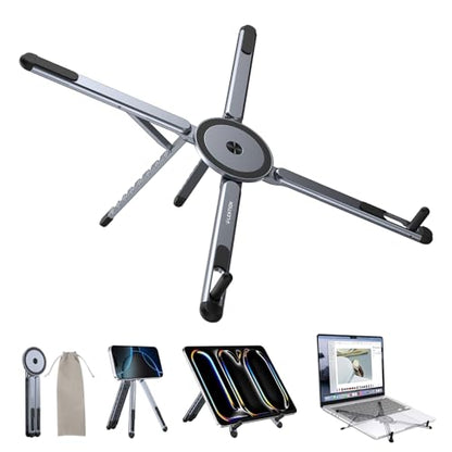 LENTION Laptop Stand, Magnetic Foldable 8-Level Adjustable MagSafe Riser | Ergonomic Portable Handhold Aluminum Tripod Holder; Fits 10-16 Inch Laptops, Phones & Tablets for Home, Office & Travel Use