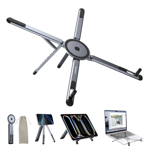 LENTION Laptop Stand, Magnetic Foldable 8-Level Adjustable MagSafe Riser | Ergonomic Portable Handhold Aluminum Tripod Holder; Fits 10-16 Inch Laptops, Phones & Tablets for Home, Office & Travel Use