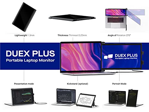 Mobile Pixels Duex Plus Portable Monitor for Laptops, USB C/USB A Plug and Play 13.3" Laptop Screen Extender - color: Duex Plus - 13.3 inch - Black