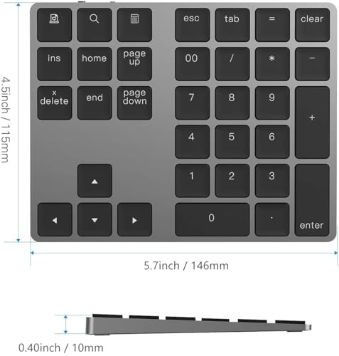 Bluetooth Number Pad, Lekvey Aluminum Rechargeable Wireless Numeric Keypad Slim 34-Keys External Numpad Keyboard Data Entry Compatible for Macbook, MacBook Air/Pro, iMac Windows Laptop Surface Pro etc - color: Bluetooth - Black