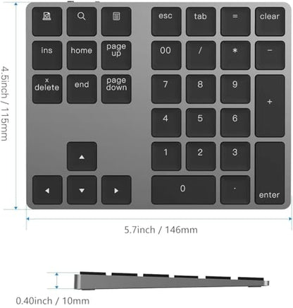 Bluetooth Number Pad, Lekvey Aluminum Rechargeable Wireless Numeric Keypad Slim 34-Keys External Numpad Keyboard Data Entry Compatible for Macbook, MacBook Air/Pro, iMac Windows Laptop Surface Pro etc - color: Bluetooth - Black